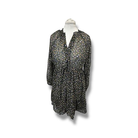 Zara Dresses & Skirts - Zara Women’s Long Sleeve Button V Neck Sheer A-Line Mini Dress, size M